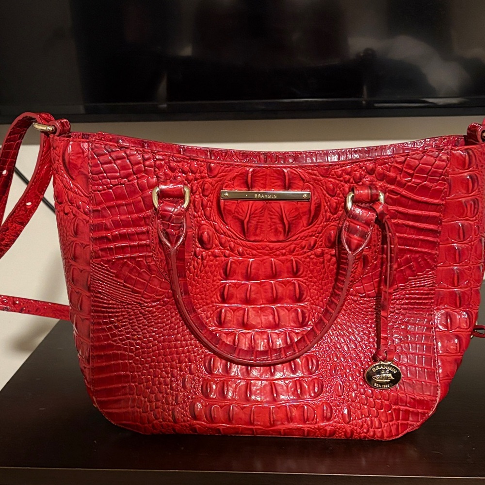 Brahmin Red Crocodile Embossed Shoulder Bag